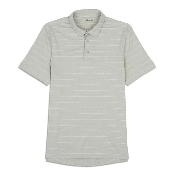 872 Men's Lululemon Striped Polo Size Medium Color Grey White - Picture 1 of 4